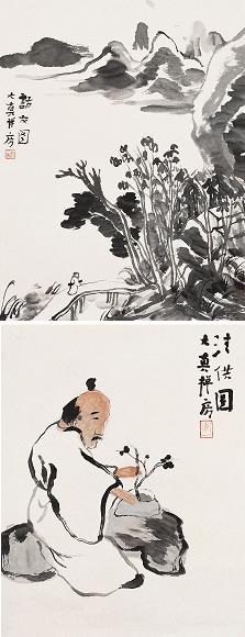 怀一 小品二幅 立轴 设色纸本