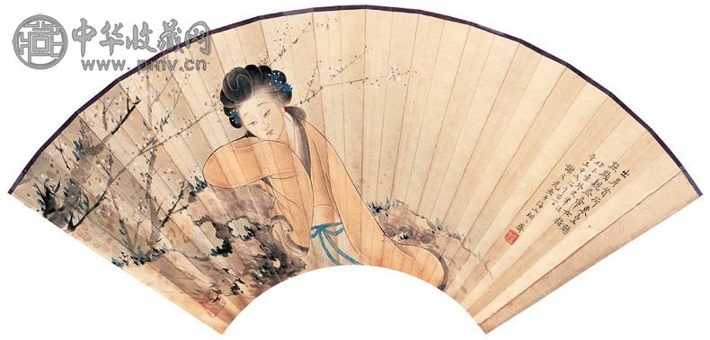 谢之光 甲戌(1934年)作 寿阳公主 扇面 设色纸本