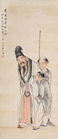 沈心海 1908年作 几度呼童扫不开 立轴 设色纸本