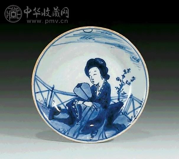 清康熙 青花仕女盘