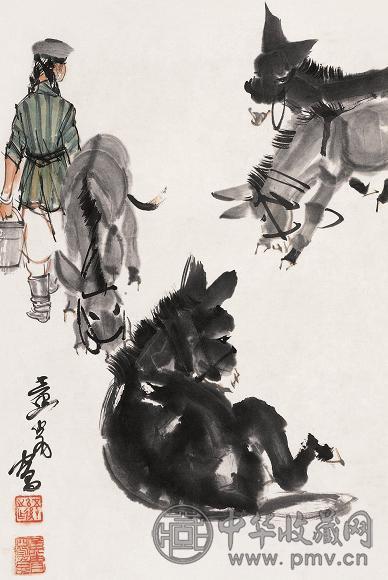 黄冑 人物 驴 立轴 设色纸本