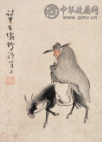 黄慎 驴背寻诗 立轴 设色纸本