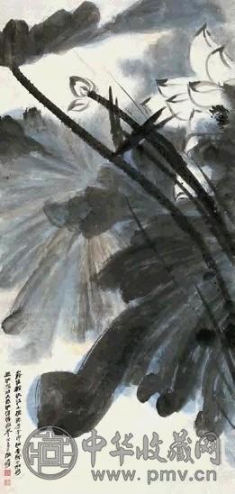 张大千 露消风荷 立轴 设色纸本