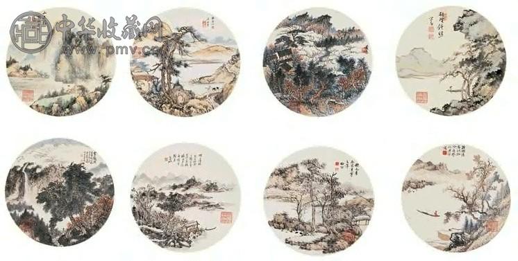 黄宾虹 1944年 八家山水 双挖四件 立轴 设色纸本