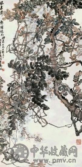 吴徵 1941年作 风来潭影泻珠光 立轴 设色纸本