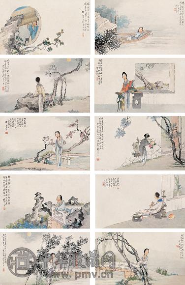 钱慧安 1882年作 仕女册页 册页(12开) 设色纸本