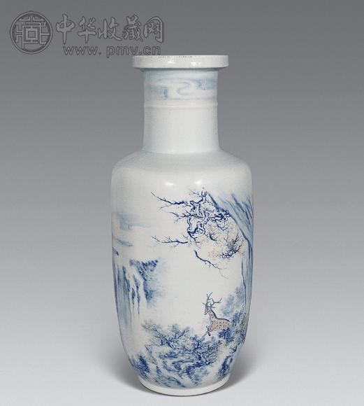 清 青花釉里红鹿纹捧槌瓶
