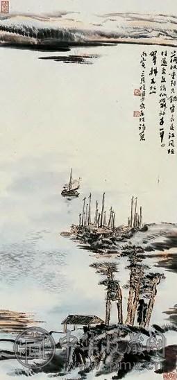 陆俨少 落帆江风图 镜片 纸本设色