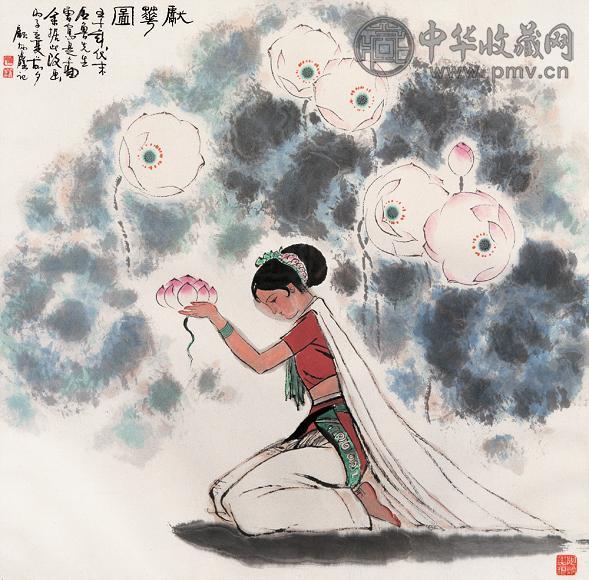 顾炳鑫 献寿图 镜心 设色纸本