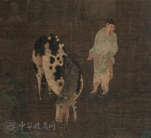 赵孟俯(款) 人马图 立轴 绢本