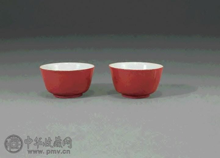 清光绪 胭脂红釉小杯(1对)