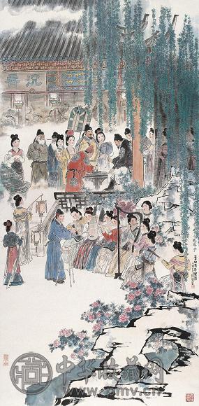 韩伍 2005年作 李白清平乐图 立轴 设色纸本