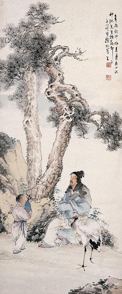 徐林 1921年作 梅妻鹤子 立轴 设色纸本