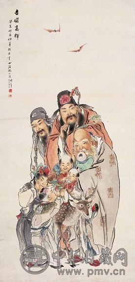 沈心海 1923年作 吉曜高辉图 立轴 设色纸本