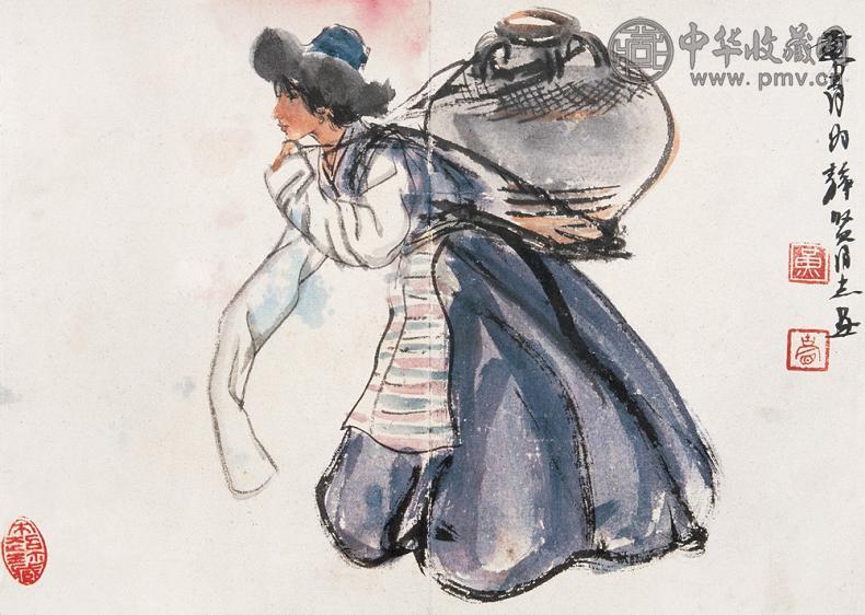 黄胄 藏女 镜心 纸本