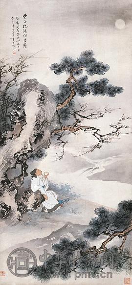 张洪千 1981年作 把酒问月图 立轴 设色绢本