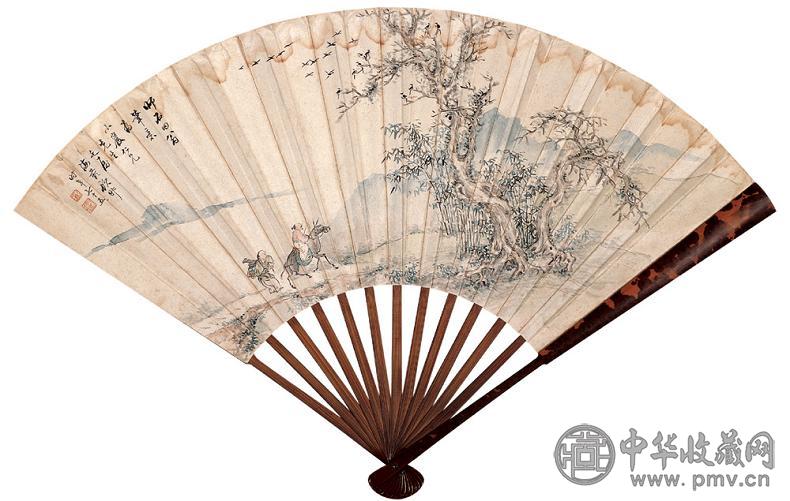 顾升 秋树图 成扇 设色纸本