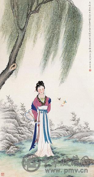 周炼霞 1980年作 柳下裙香图 立轴 设色纸本