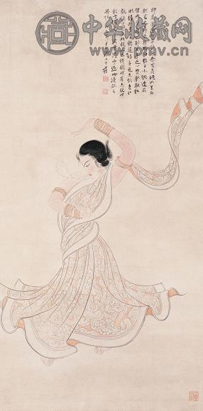 张大千 1945年作 印度天魔舞 立轴 设色纸本