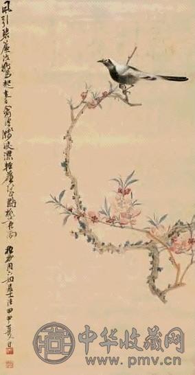 谢稚柳 桃花小鸟 立轴 设色纸本