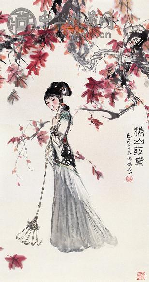 毛国伦 满山红叶 立轴 设色纸本