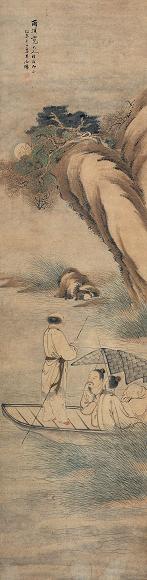 吴石僊 1895年作 泛舟图 立轴 设色纸本