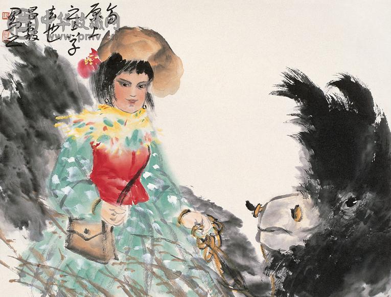 周昌穀 上学路上 镜心 设色纸本