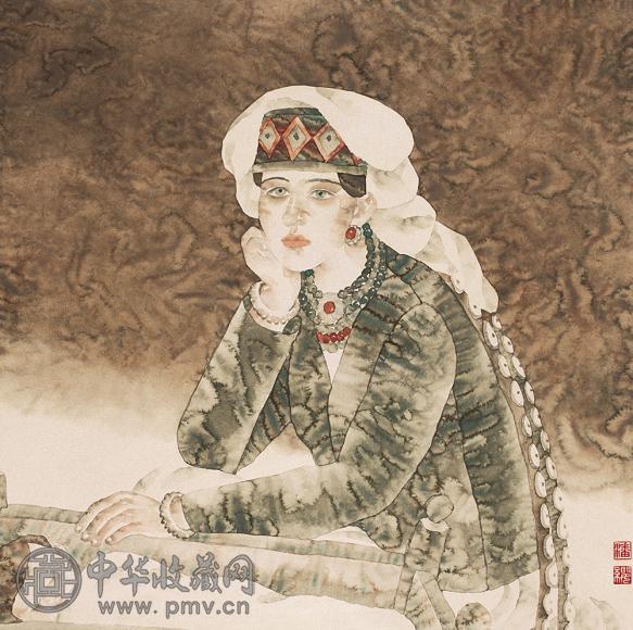 潘樱 人物图 立轴 设色纸本