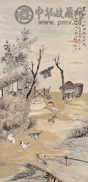 孔小瑜 等 1931年作 林少人迹 立轴 设色纸本