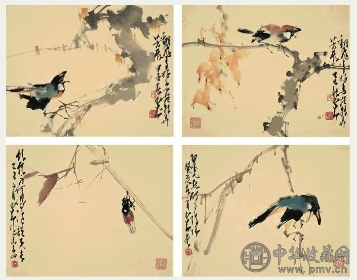 赵少昂1984年，1985年作花鸟集册八张册页设色纸本收藏资讯
