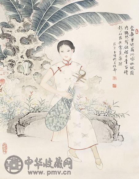 张玉明 江南琴韵 立轴 设色绢本