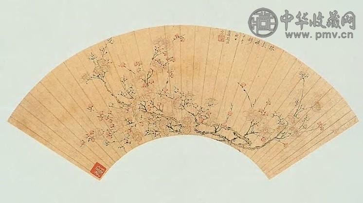 顾洛 清 梅花图 扇面