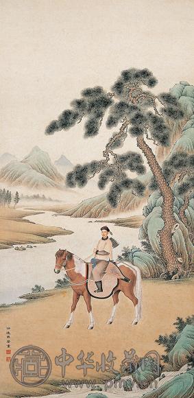 马晋 行猎图 立轴 设色纸本