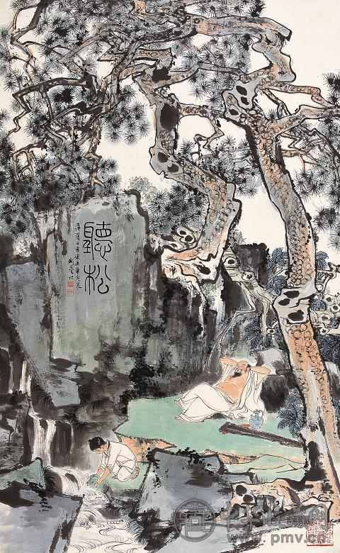 刘旦宅 1979年作 听松 立轴 设色纸本