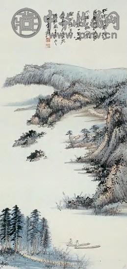 张大千 湖山垂钓 轴 纸本设色