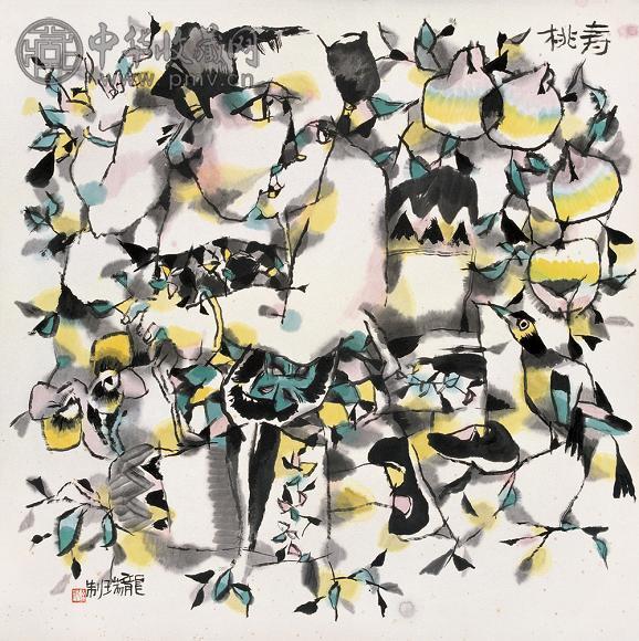 龙瑞 寿桃 立轴 纸本