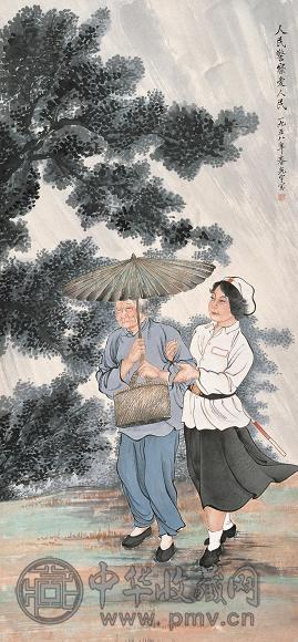 吴光宇 1958年作 人民警察爱人民 立轴 设色纸本