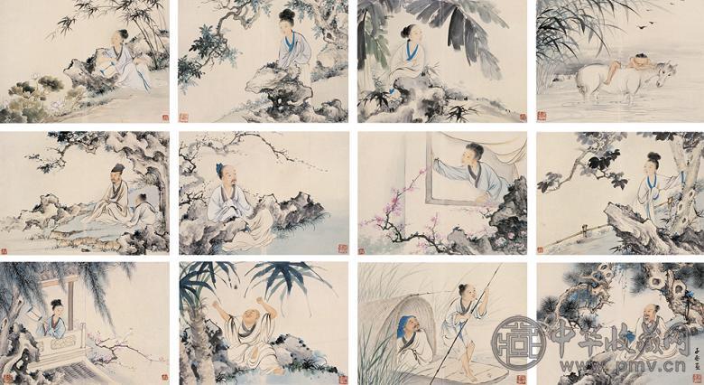 沈子丞 人物册页 册页(12开) 设色纸本