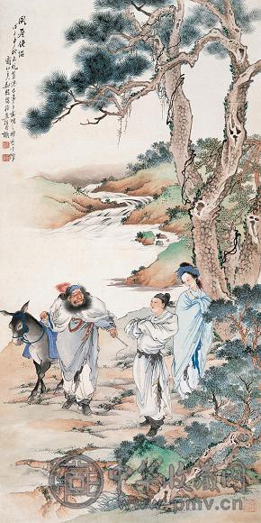 徐操 风尘侠侣图 轴 纸本设色