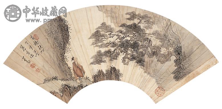 溥儒 观松图 扇面 设色纸本