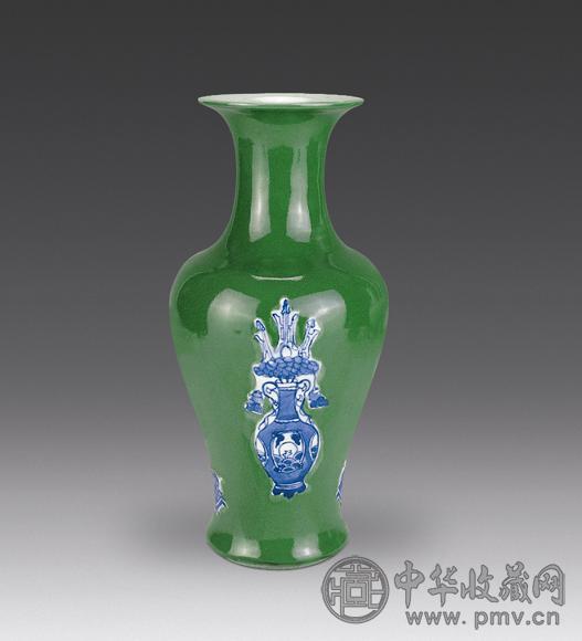 清 绿釉青花观音瓶