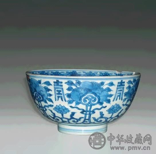 清康熙 青花寿字纹大碗