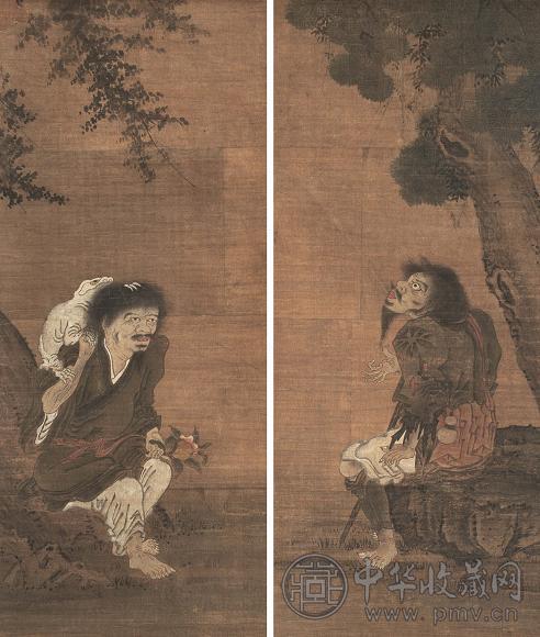 铁拐李 郊墓仙 立轴 绢本