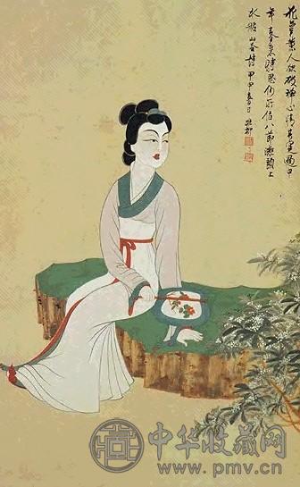 现代 谢稚柳 执扇仕女 轴