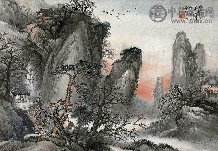 吴石僊 戊戌(1898)年作 山中秋与图 镜片 设色纸本