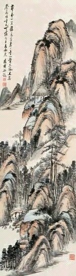 汤涤 茅亭远眺 立轴 设色纸本