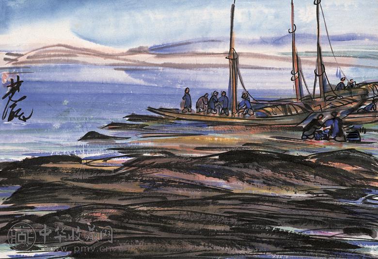 林风眠 嘉陵江畔 镜心 设色纸本