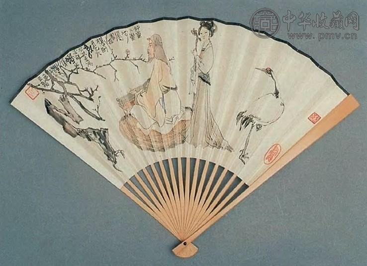 程十发 癸亥(1983年)作 探梅 扇面 设色纸本