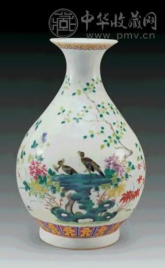 清光绪 粉彩花鸟纹玉壶春瓶