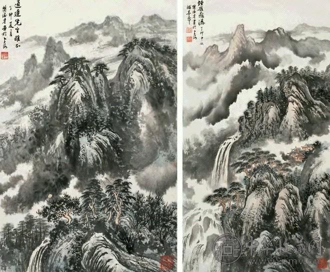 樊德才 1987年作 山水(2帧) 立轴 设色纸本